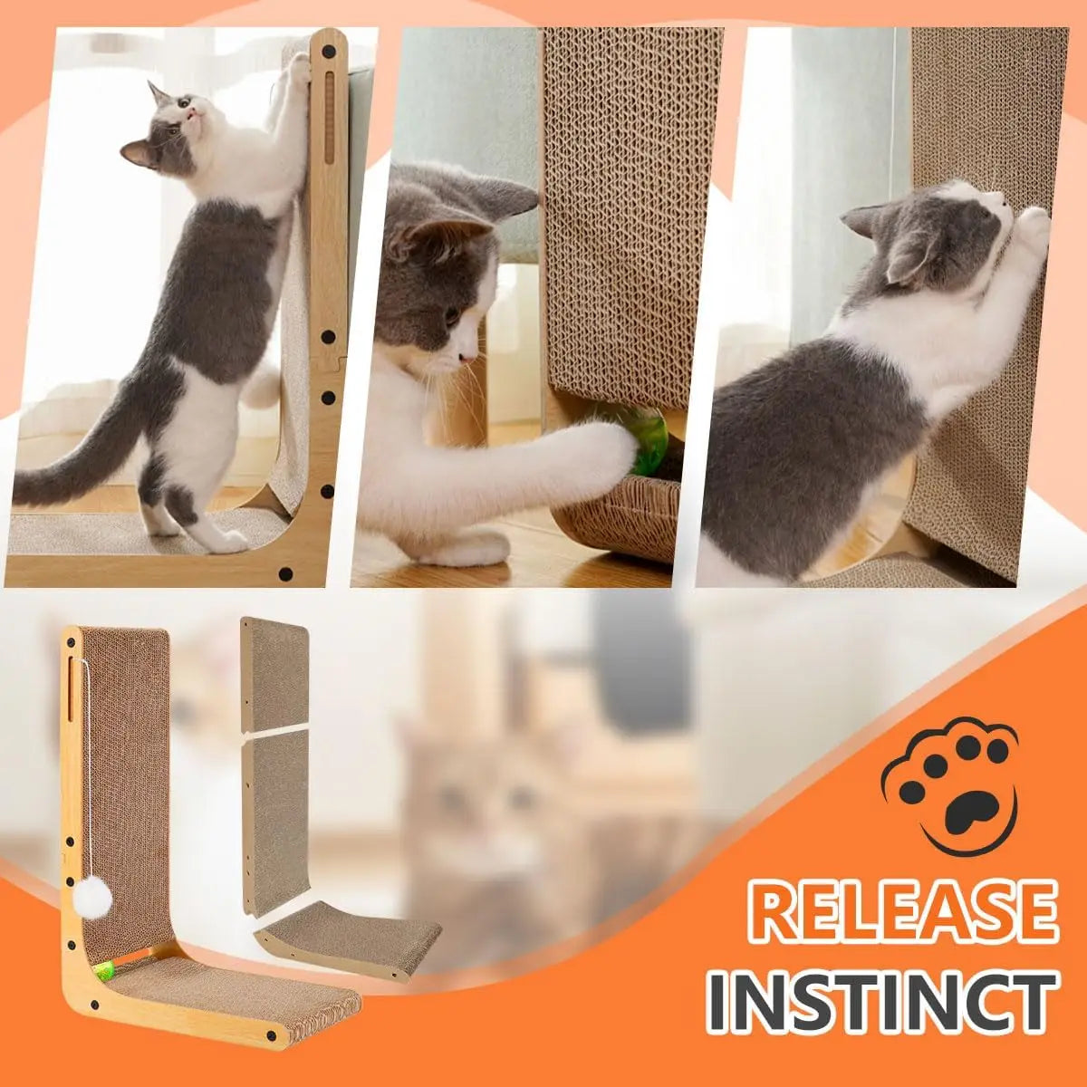 L Shape Cat Scratcher 23.6 Inch Cardboard Scratching Pad for Indoor Cats Furniture Protection