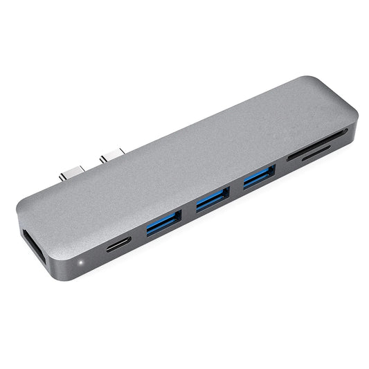 Aluminum Alloy 7 in 1 Multiport Hub with Dual USB C Connectors 4K Video HD Output SD TF Card Reader USB 3.1 Type C Port