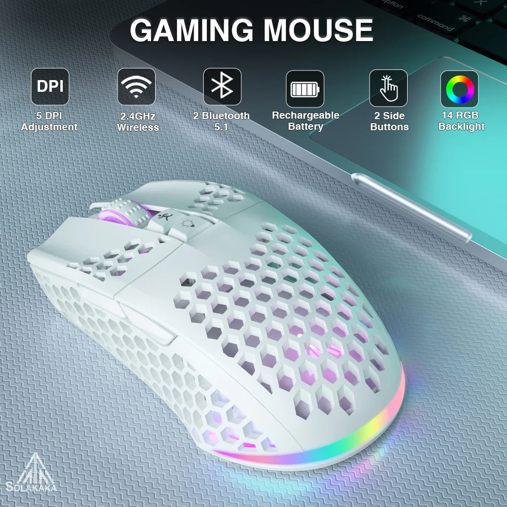 SM600 Wireless Gaming Mouse Ergonomic Design Rechargeable 3-Mode Connection Macro Software Zero Latency
