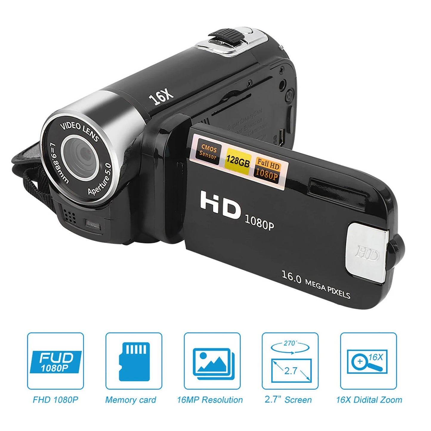DH90 16X Digital Zoom 2.7 Inch Colorful Display High Definition Camera Video Shooting Camcorder DV