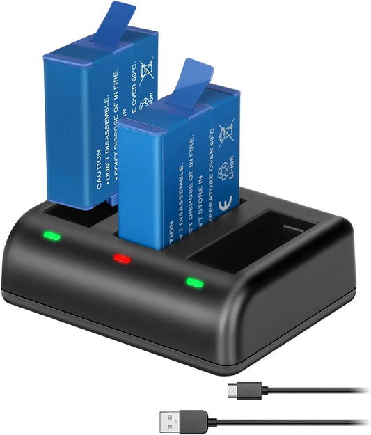 3 Pack 1220mAh Battery and LCD 3 Slots Charger with Type C Port for GoPro Hero 8 and Hero 7 Sports Cameras
