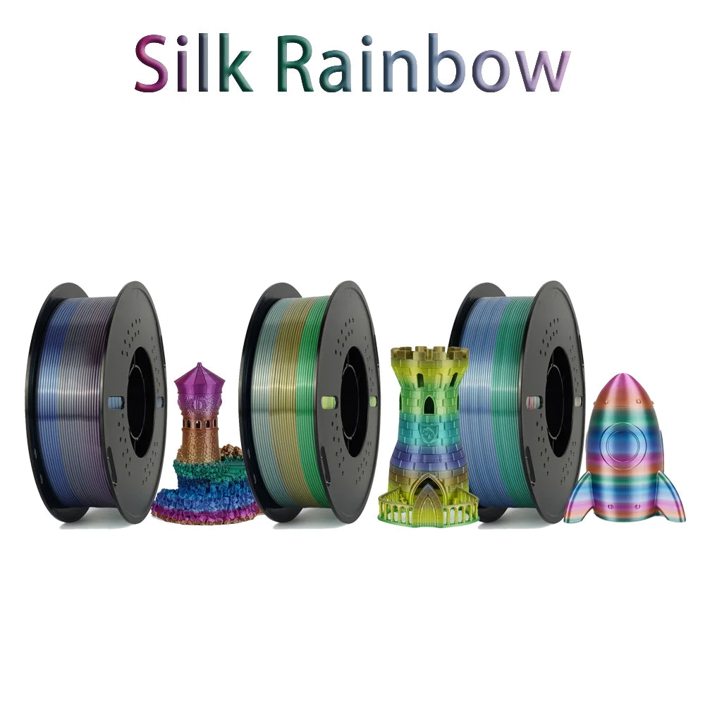 Tri Color Dual Color Silk Rainbow PLA Filament 1.75mm ±0.03mm Accuracy 3D Printer Filament Compatible with Most FDM Printers