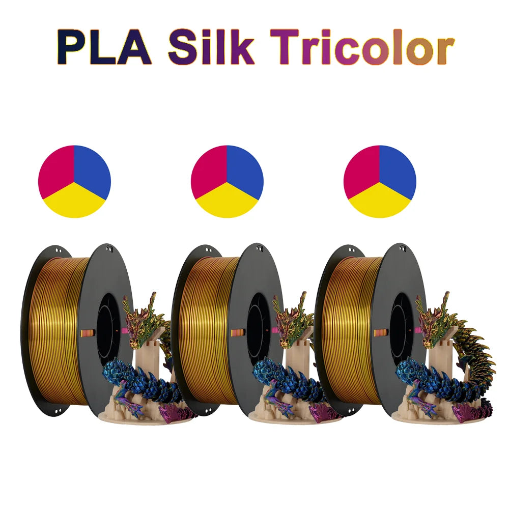 Tri Color Dual Color Silk Rainbow PLA Filament 1.75mm ±0.03mm Accuracy 3D Printer Filament Compatible with Most FDM Printers