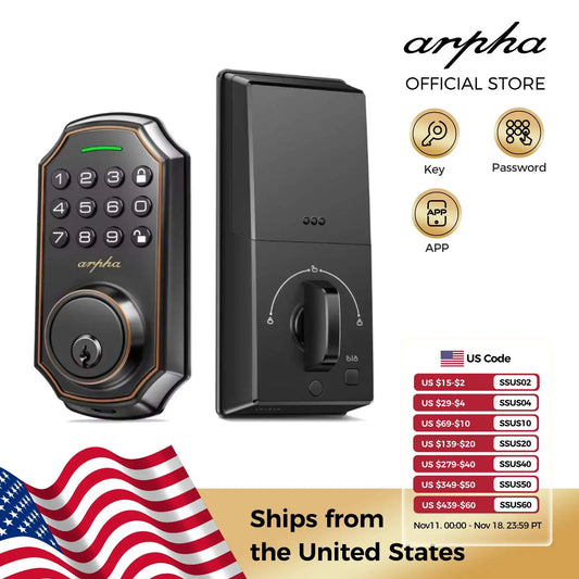 Arpha Smart Lock D180 Electronic Keypad Deadbolt with 100 Entry Codes and Low Battery Alarm