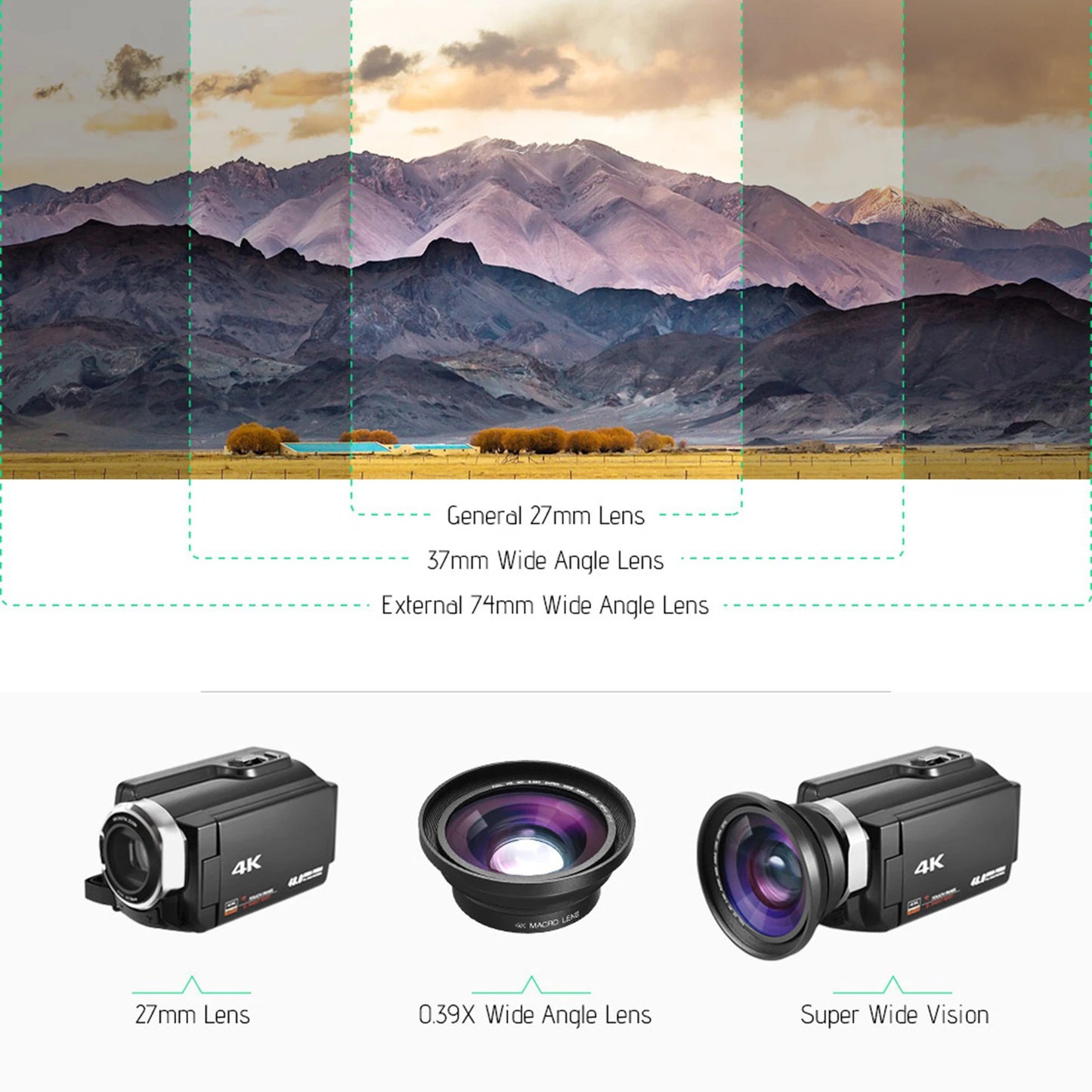 Digital Video Camera Wide Angle Lens 0.39X 37mm Interface HD Professional Lens for DSLR and Mirrorless Cameras