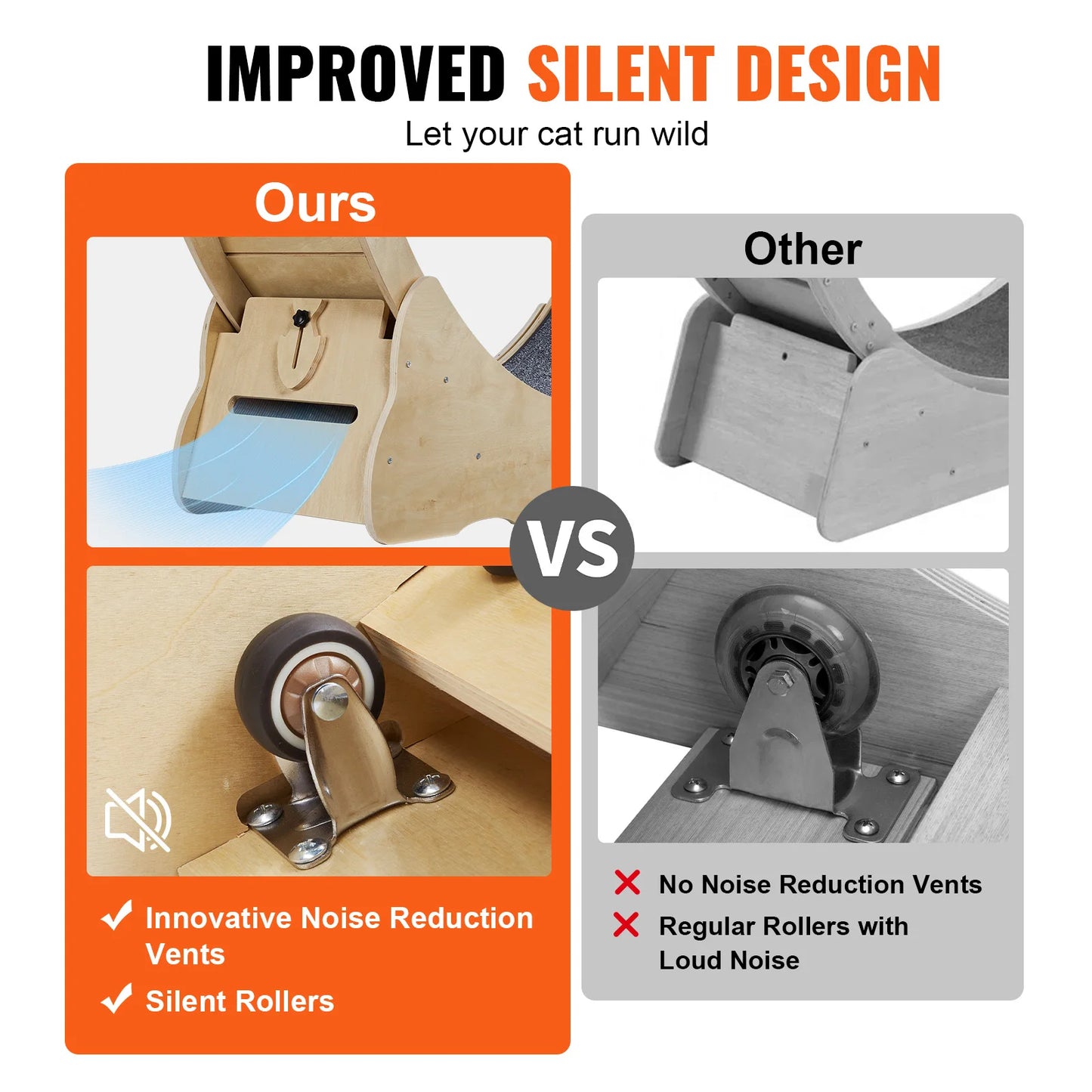 Vevor Cat Exercise Wheel Natural Wood Silent Running Treadmill Roller Wheel with Detachable Carpet for Most Cats