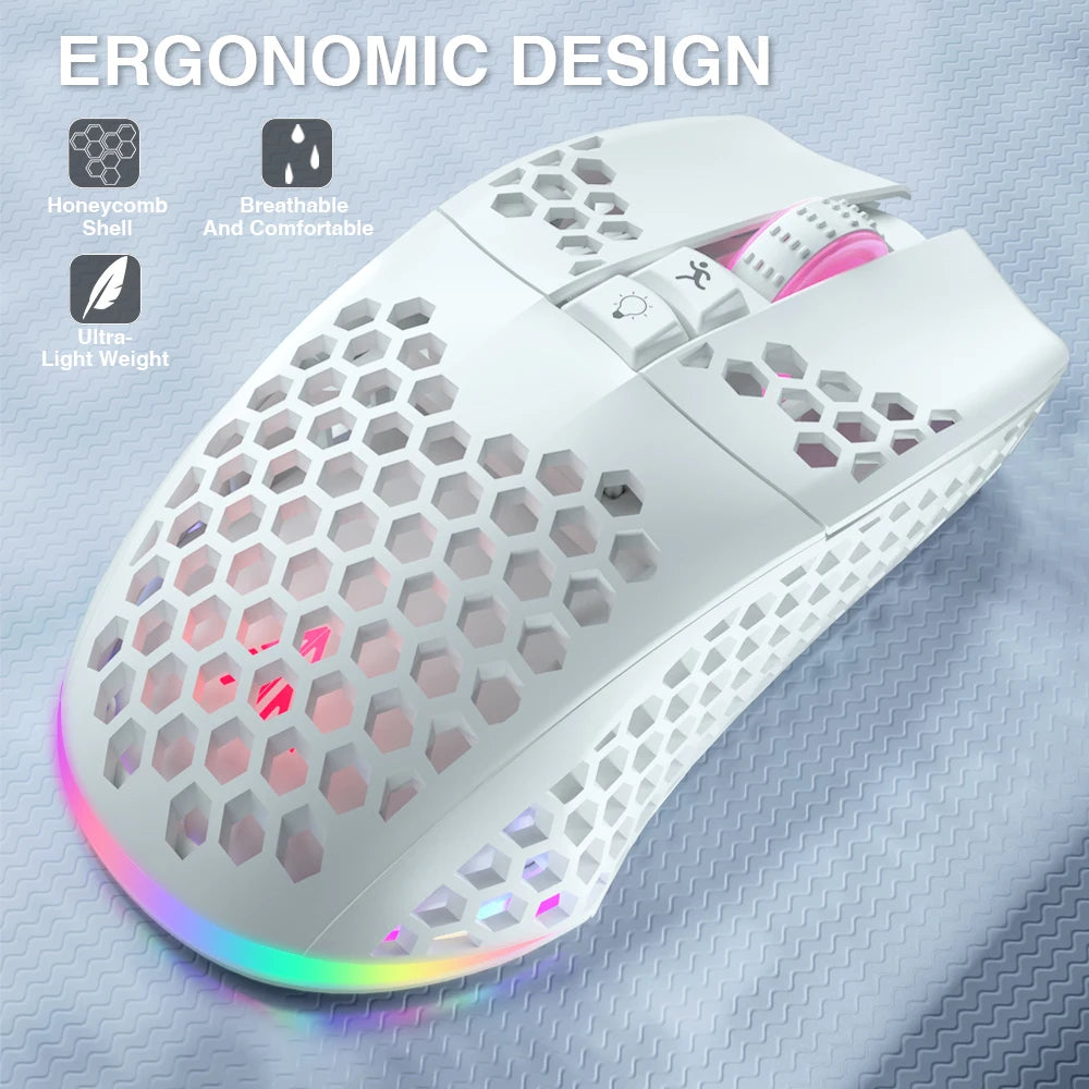 SM600 Wireless Gaming Mouse Ergonomic Design Rechargeable 3-Mode Connection Macro Software Zero Latency