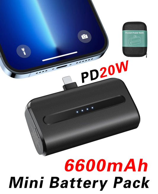 Mini Power Bank Portable 6000mAh Fast Charge with Type C Lightning Plug Compact Emergency Battery Pack for iPhone Android Phone