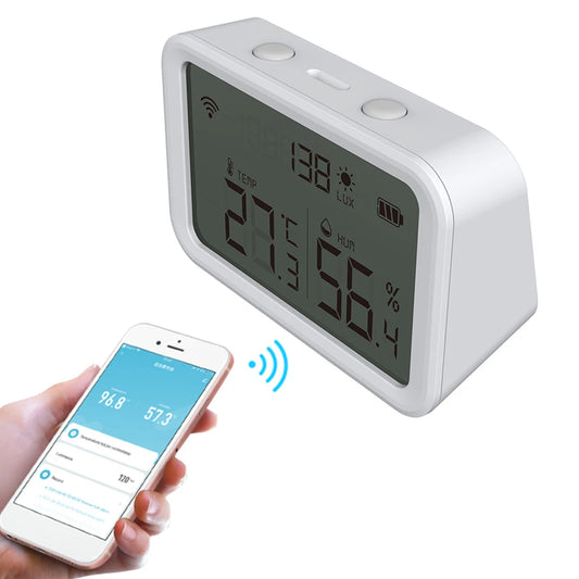 3 In 1 Wifi Temperature Humidity Brightness Sensor Alarm Illumination Sensors Battery Powered Large LCD Display for Smart Home
