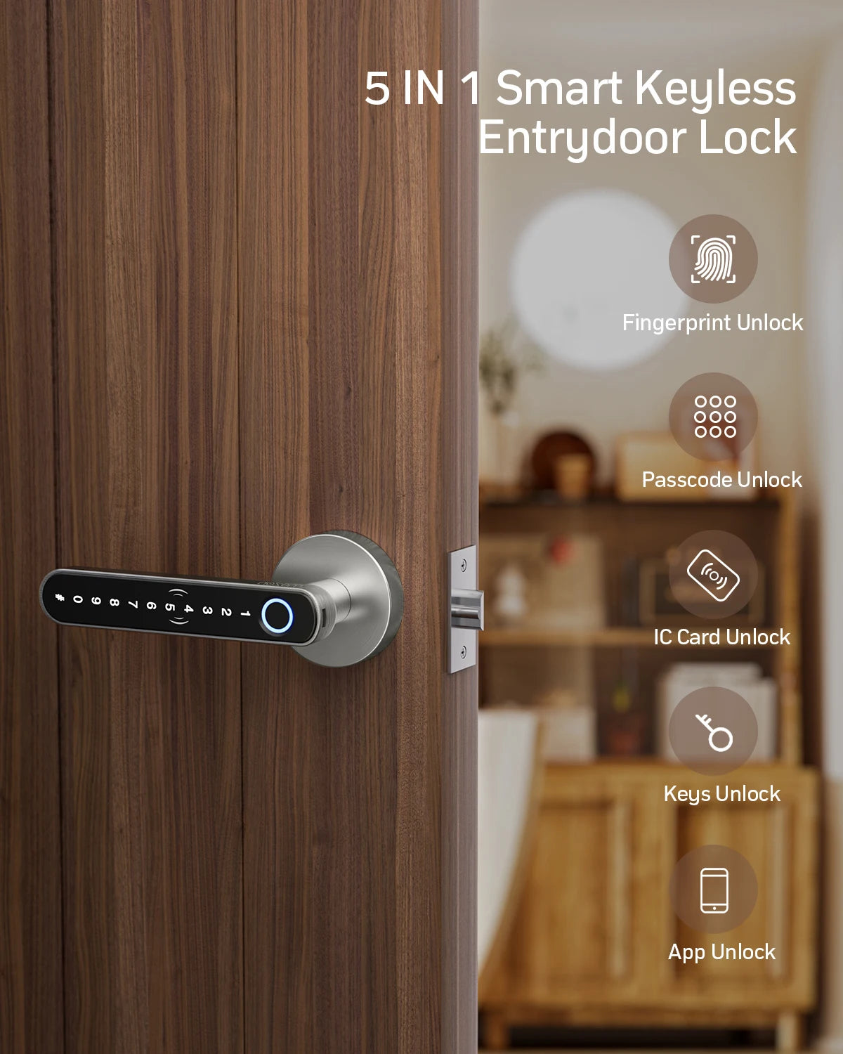 TMZON Smart Door Lock Fingerprint Keyless Entry Door Lock with Handle Biometric Electronic App IC Cards Codes Keys