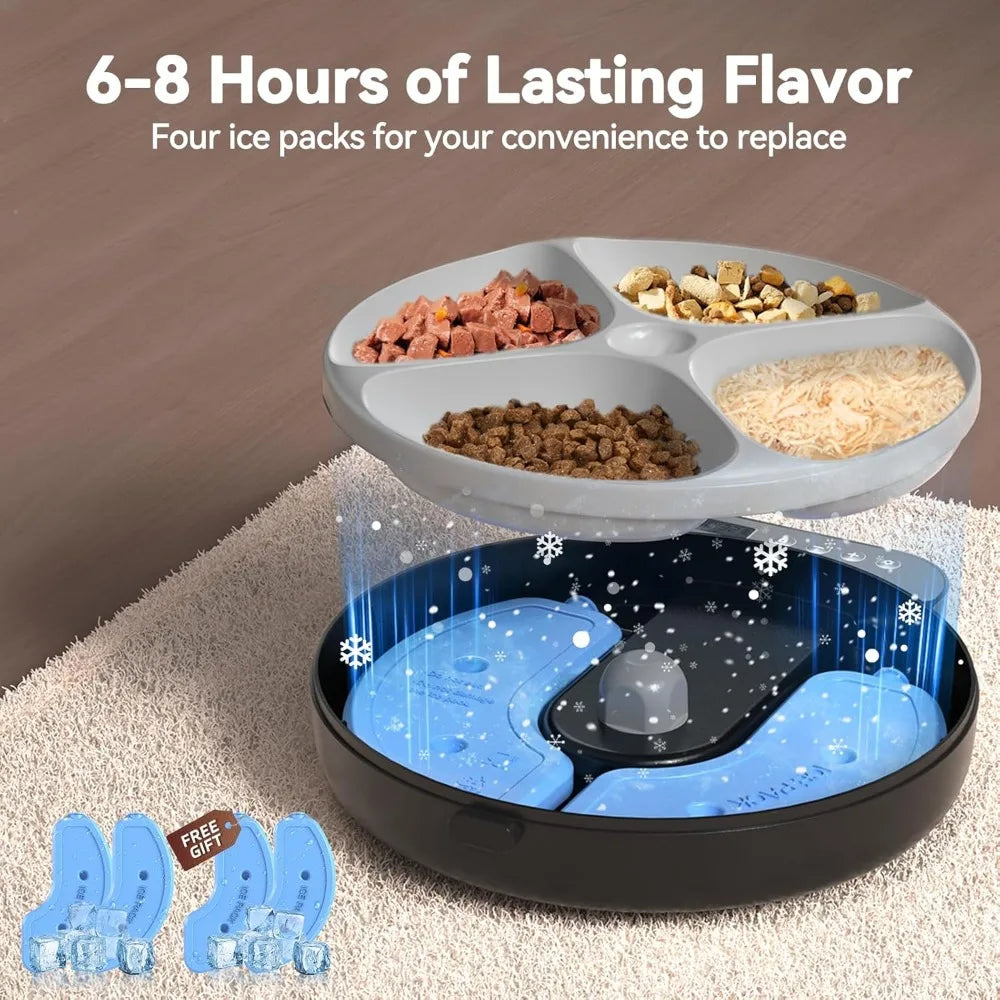 Automatic Cat Feeder Wet Food Dispenser Cordless Four Meals