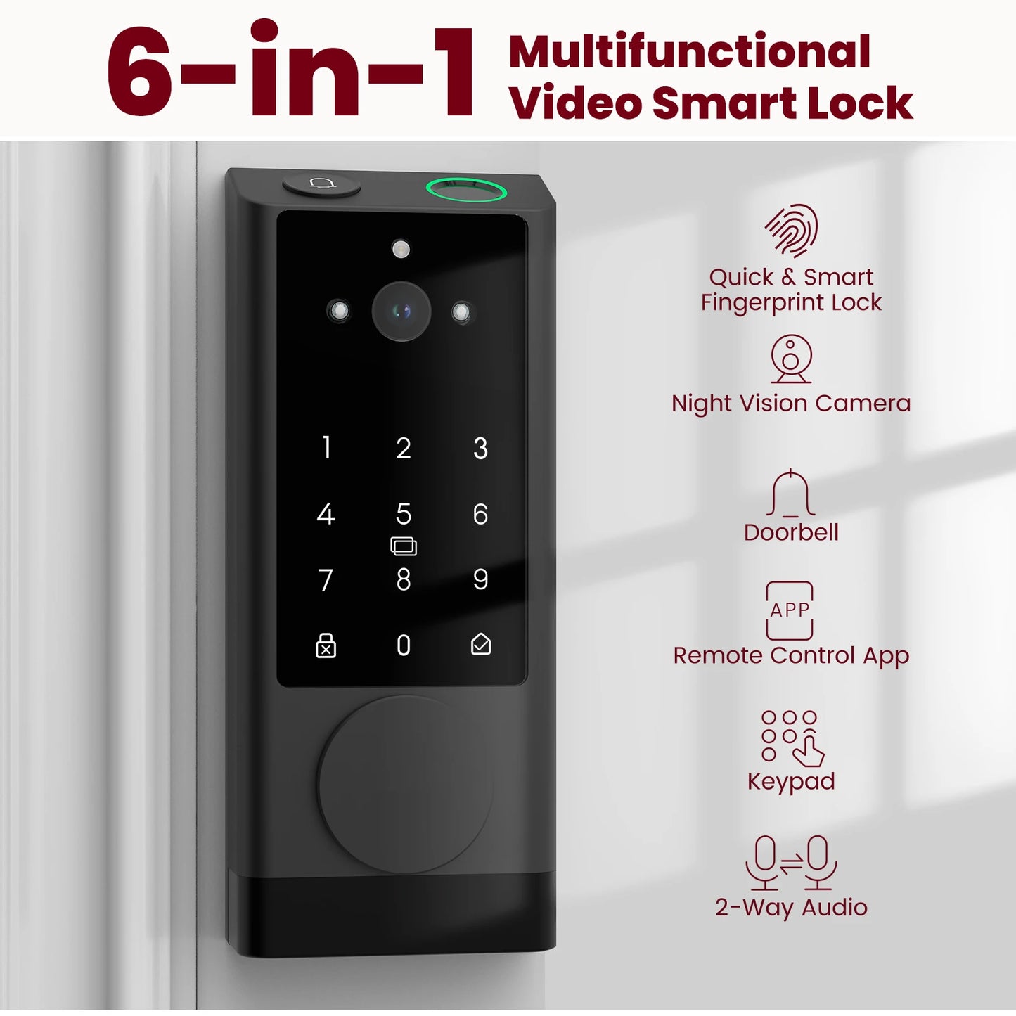 Smart Lock Keyless Entry Door Lock with Doorbell WiFi Fingerprint Door Lock Biometric Fingerprint Door Lock with IC Cards