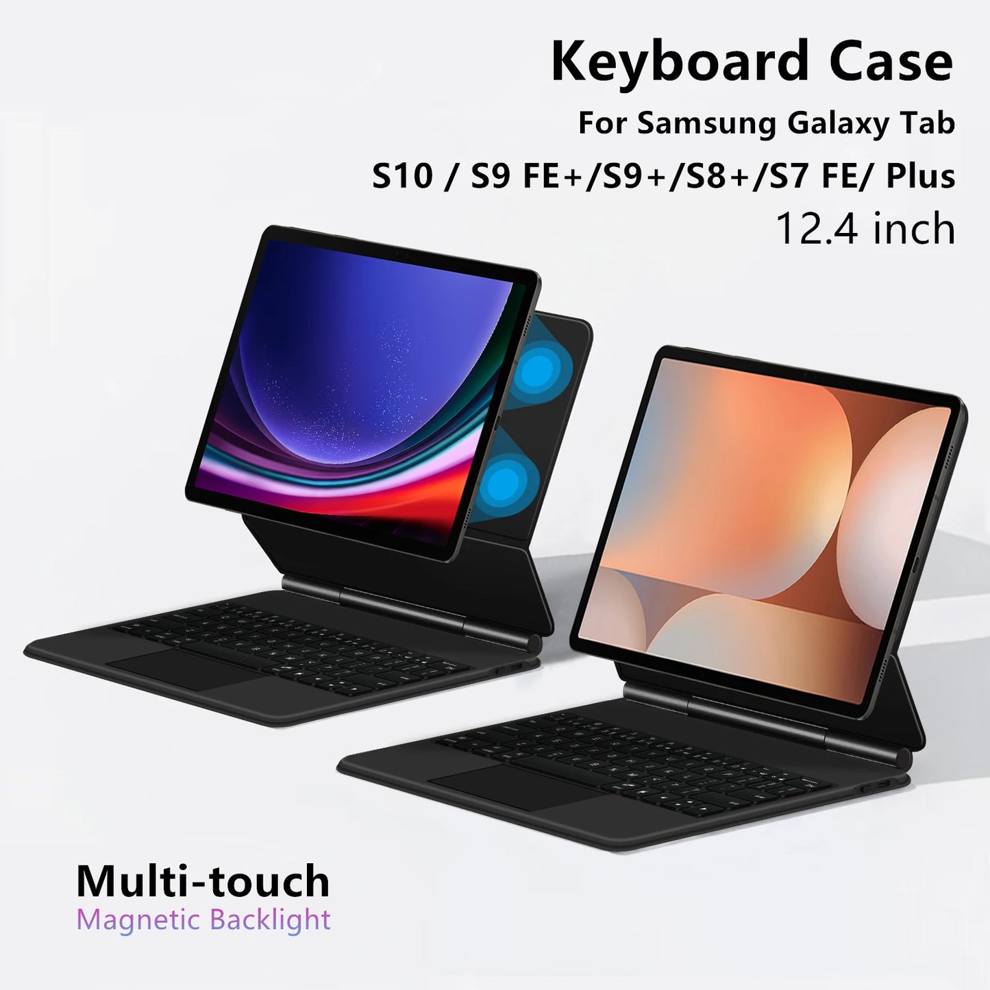Keyboard Case For Samsung Galaxy Tab S10 Plus 12.4 S9 Plus S9 FE Plus S8 Plus S7 FE Magnetic Smart Keyboards Book Cover With Magic Backlight