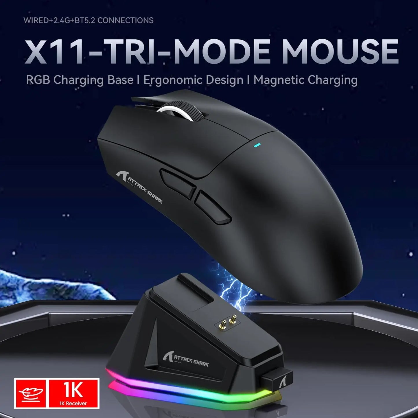 MAMBASNAKE x ATTACK SHARK X11 Gaming Mouse with Magnetic Charging Dock and PixArt PAW3311 Sensor
