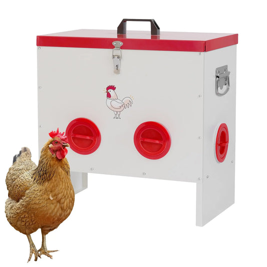 Automatic Chicken Feeder No Waste Metal Poultry Feeder Box Rainproof Chicken Coop Feed Ports