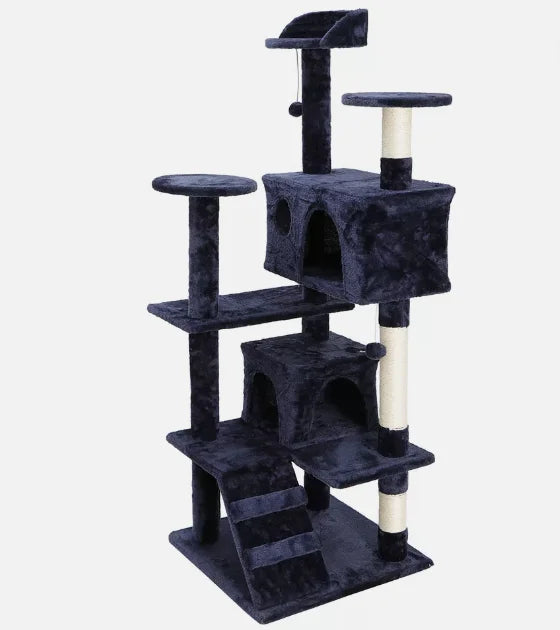 Grey Beige Blue Brown 53 Inch Cat Tree Tower Activity Center Playhouse Apartment