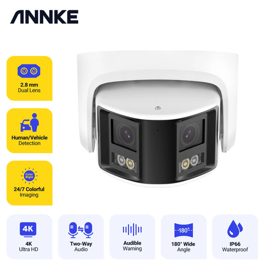 Annke Smart Home 180 Degree 8MP Duo Poe Dual Lens Wide View Outdoor Video Poe Camera 4K AI Human Detection 8MP Security CCTV Camera