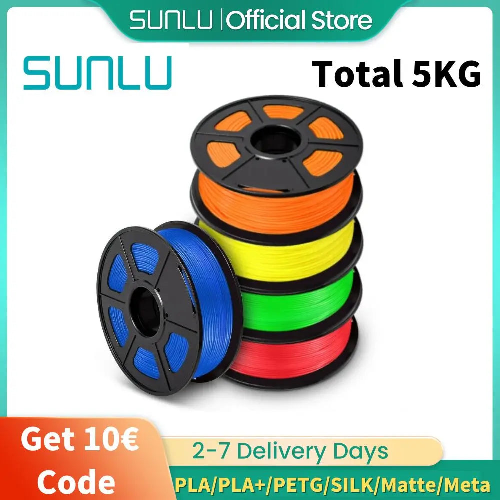 Sunlu PLA PLA Plus PETG Silk PLA Matte PLA Meta Filament 5KG 1KG Roll 1.75mm 3D Printer Filament Neatly Wound