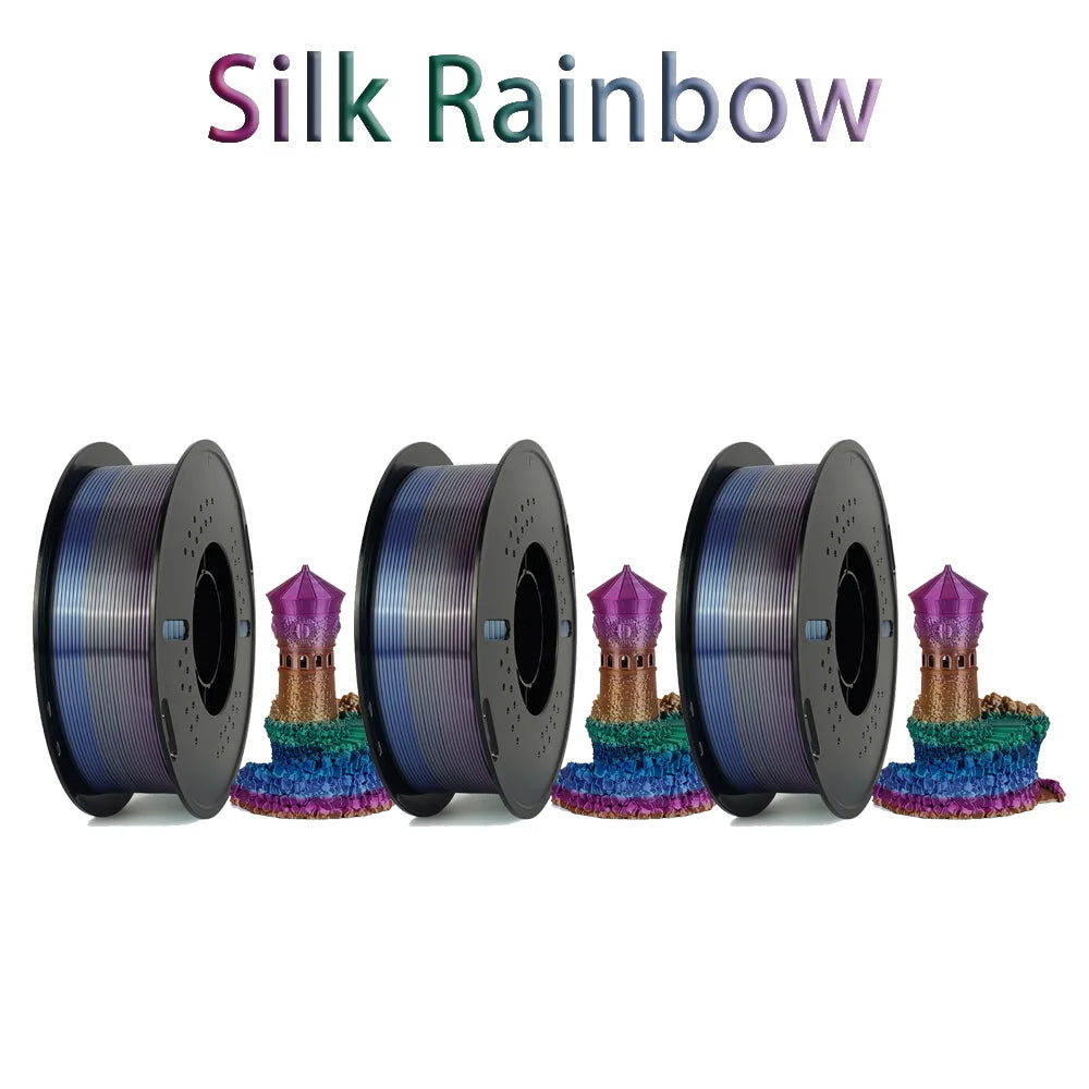 Tri Color Dual Color Silk Rainbow PLA Filament 1.75mm ±0.03mm Accuracy 3D Printer Filament Compatible with Most FDM Printers