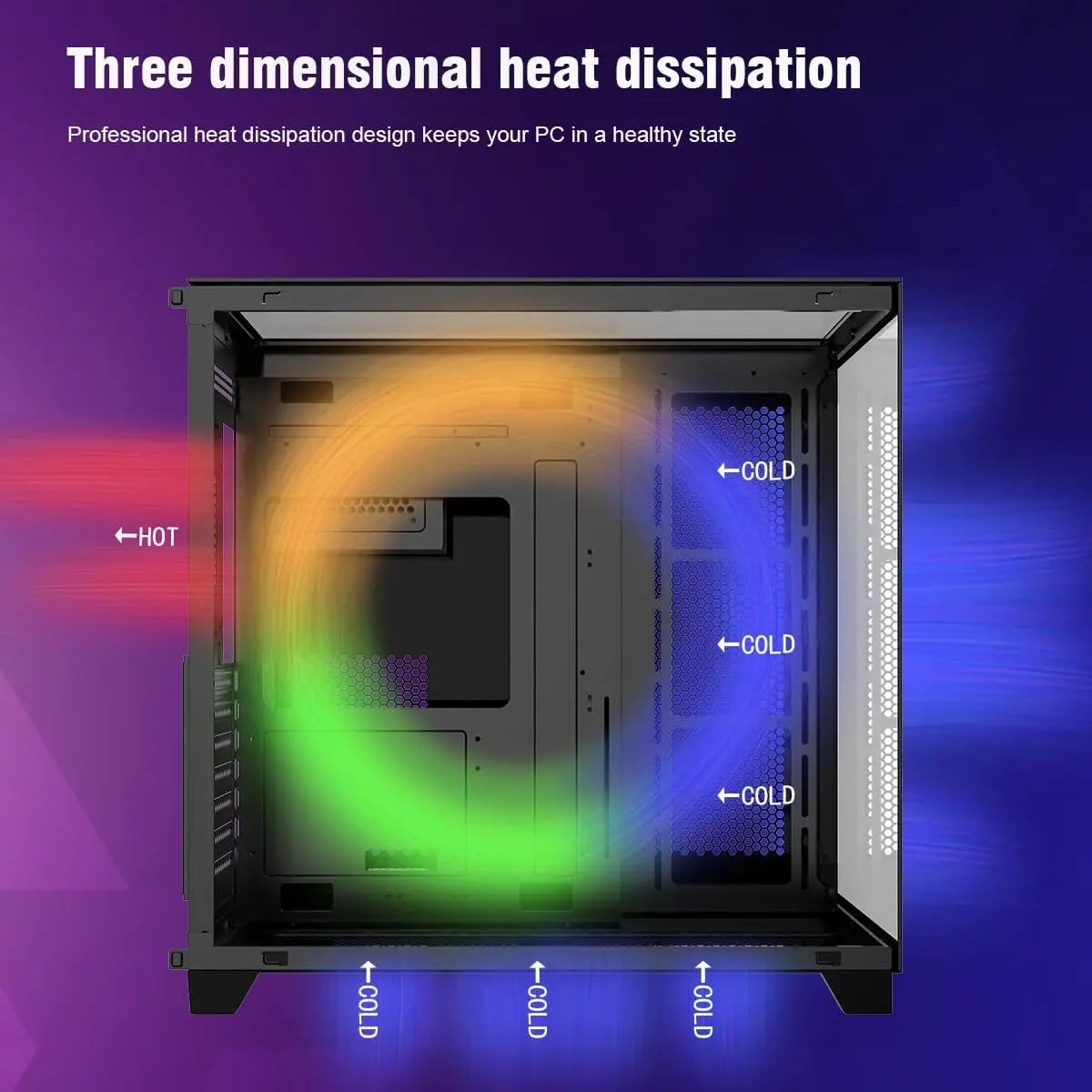 Ruix OV403 ATX Mid Tower PC Case with Pre Installed 4 120mm Prism ARGB PWM Fans and Graphics Card Holder Three Sided Tempered Glass