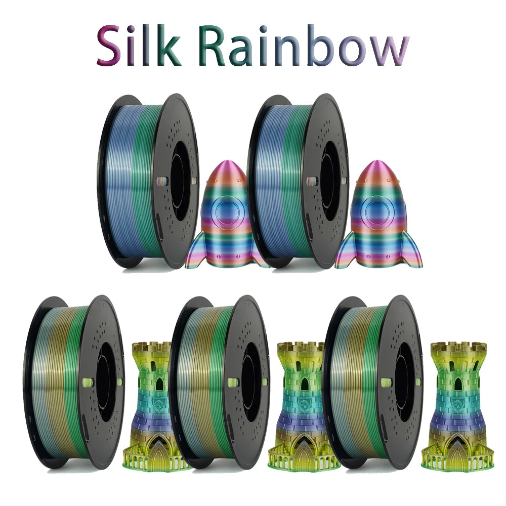 Tri Color Dual Color Silk Rainbow PLA Filament 1.75mm ±0.03mm Accuracy 3D Printer Filament Compatible with Most FDM Printers