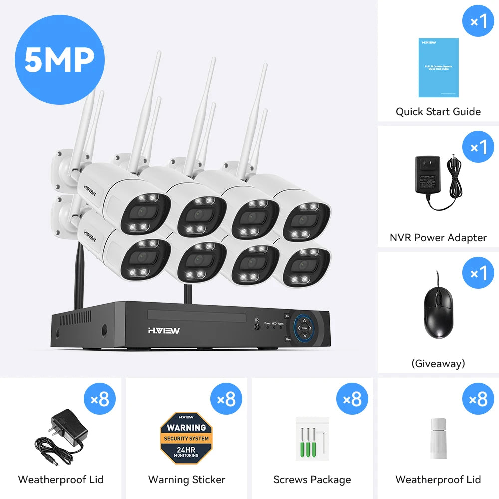 H View 8CH 5MP Wireless Wifi Camera Security System CCTV Video Surveillance Kit NVR Indoor Outdoor Two Way Audio Xmeye